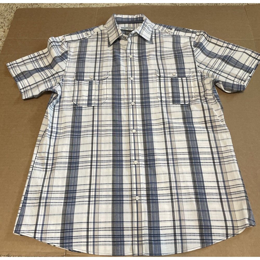 Johnston Murphy Shirt Mens Large Slim Fit Blue Button Up Pearl Snaps Rancher‎